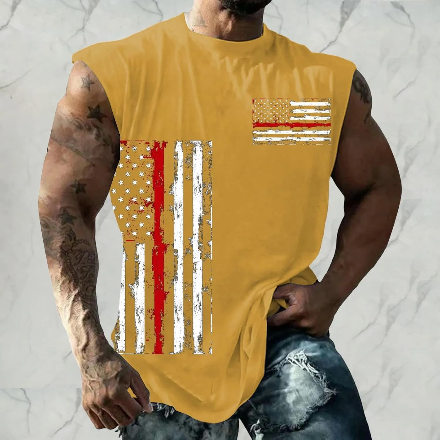 Men's Patriotic Tank Tops 4th of July American Flag Tshirt Big and Tall Sleeveless Shirt Fourth of July Clothes