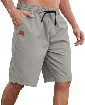 Mens Shorts 7 Inch, Mens Casual Shorts - Cotton Drawstring Summer Beach Stretch Twill Chino Golf Shorts with Pockets