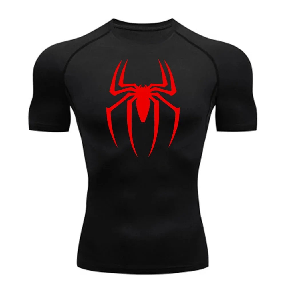 Men's Spider Print Compression Shirt – Quick-Dry, Breathable Gym Tee