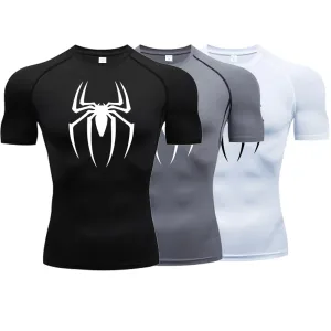 Men's Spider Print Compression Shirt – Quick-Dry, Breathable Gym Tee
