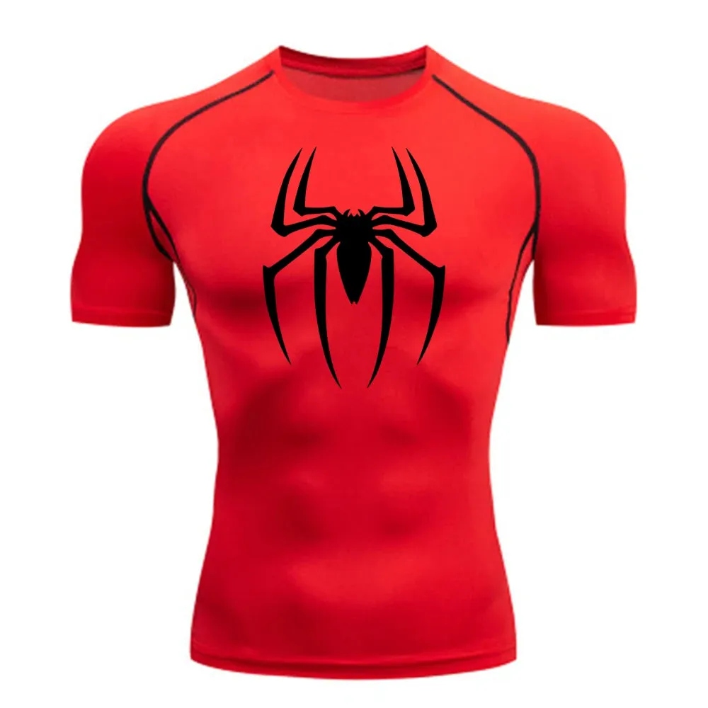 Men's Spider Print Compression Shirt – Quick-Dry, Breathable Gym Tee