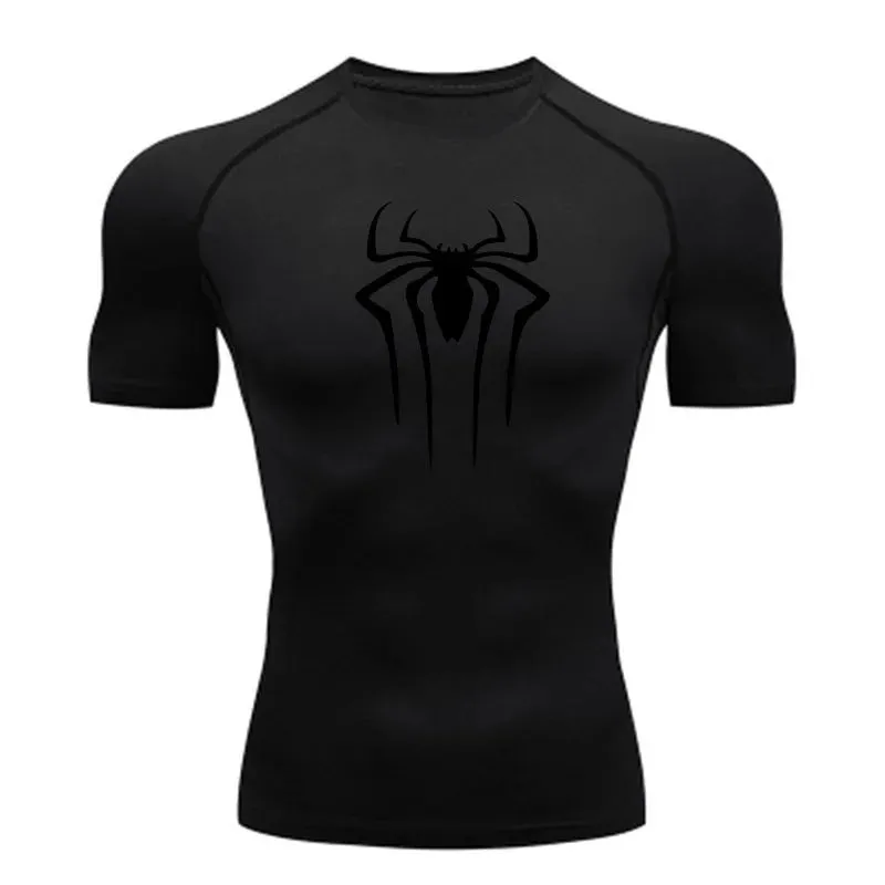 Men's Spider Print Compression Shirt – Quick-Dry, Breathable Gym Tee