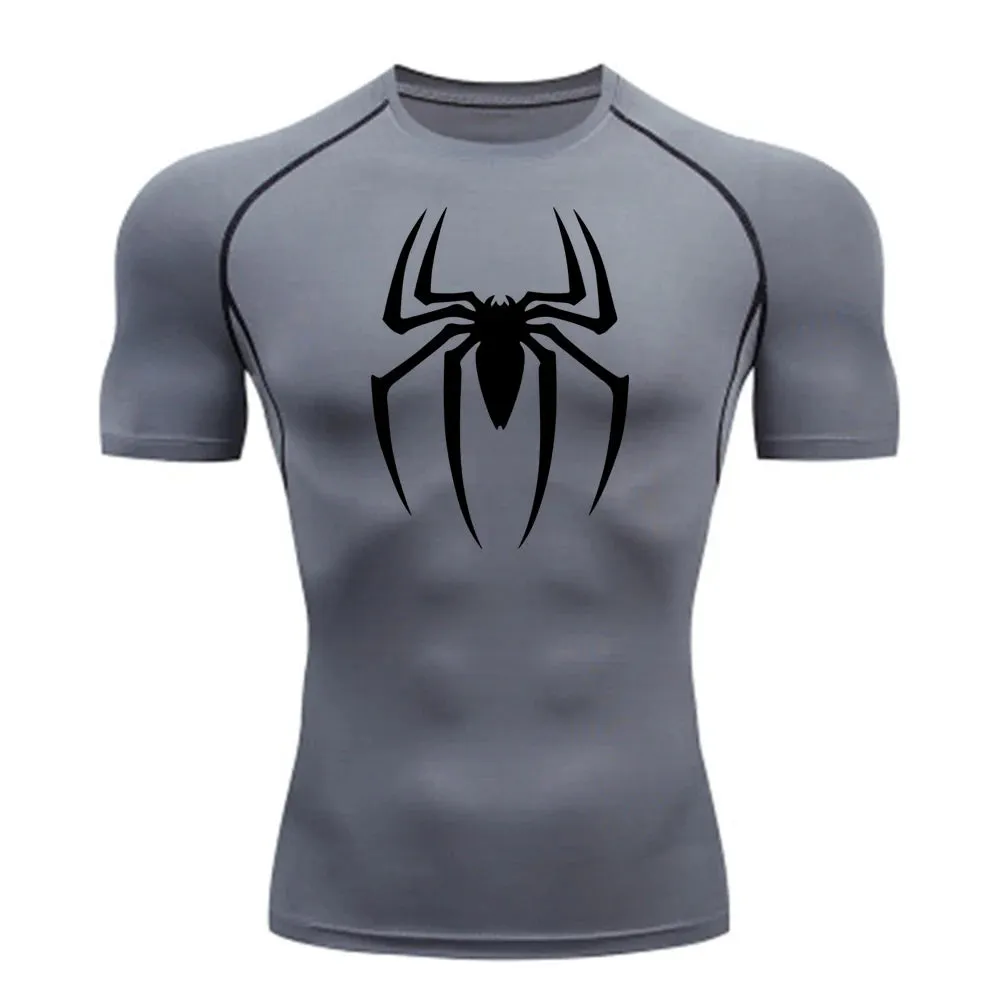 Men's Spider Print Compression Shirt – Quick-Dry, Breathable Gym Tee