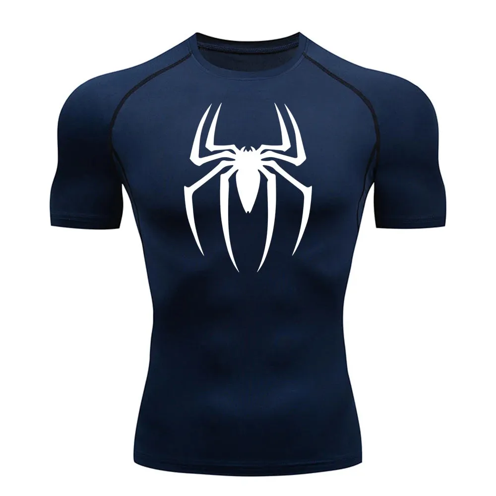 Men's Spider Print Compression Shirt – Quick-Dry, Breathable Gym Tee