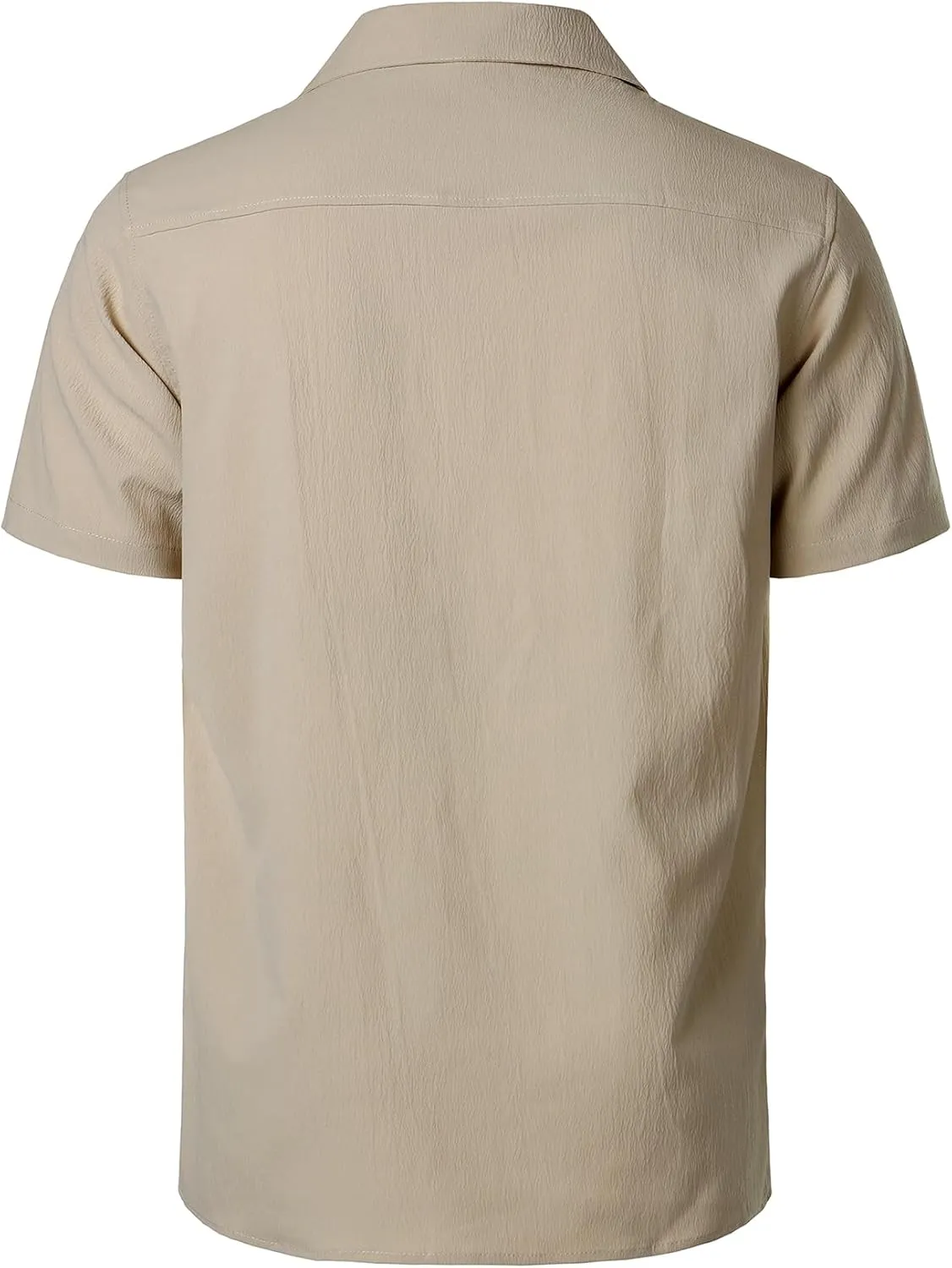 Men's Stretch Cuban Collar Shirt Summer Lightweight Short Sleeve Button Down Shirts with Pocket for Beach Vacation