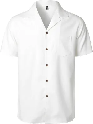 Men's Stretch Cuban Collar Shirt Summer Lightweight Short Sleeve Button Down Shirts with Pocket for Beach Vacation