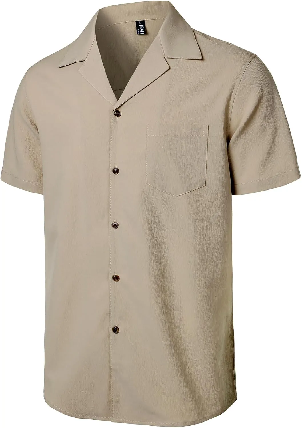 Men's Stretch Cuban Collar Shirt Summer Lightweight Short Sleeve Button Down Shirts with Pocket for Beach Vacation