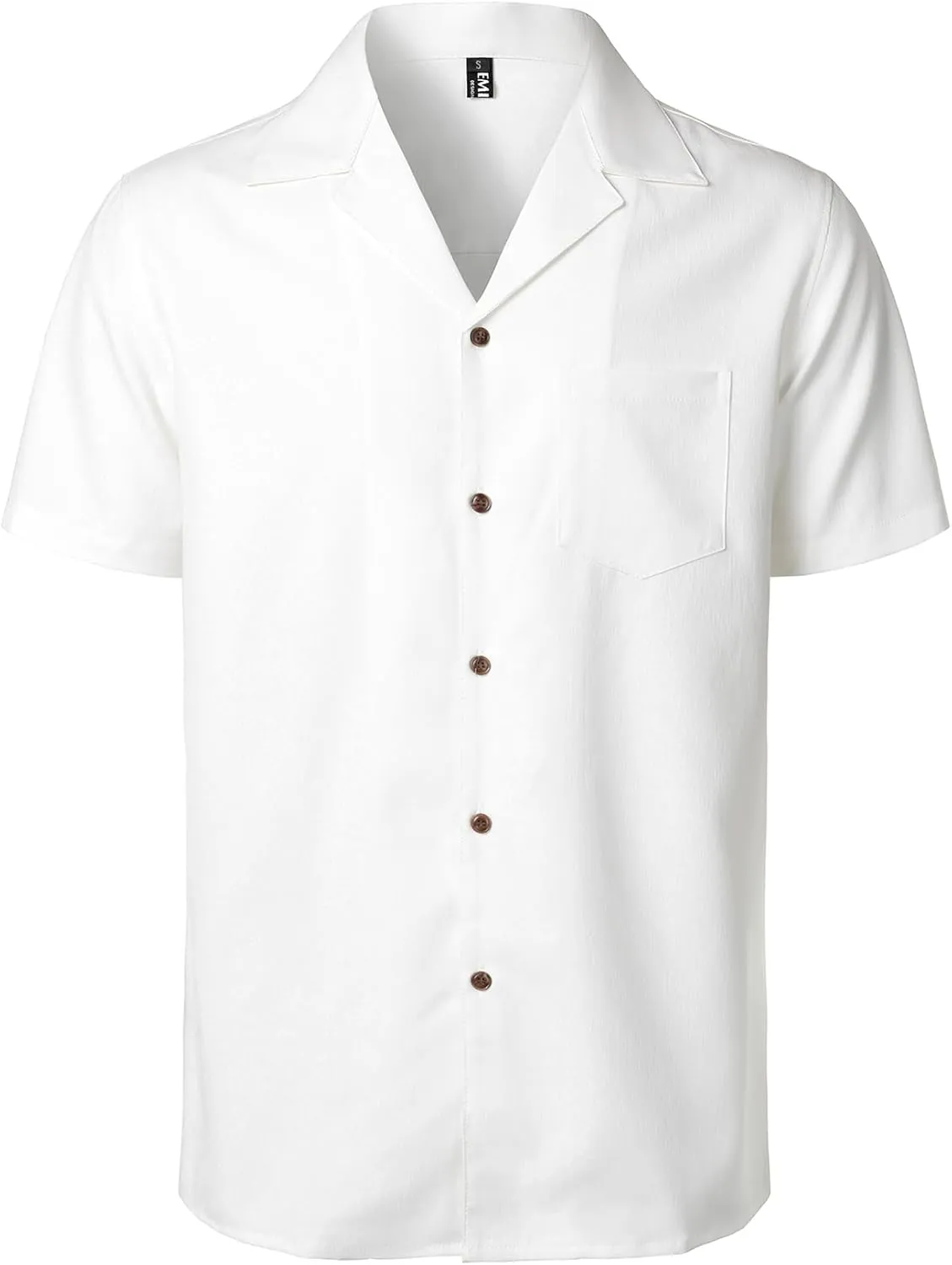 Men's Stretch Cuban Collar Shirt Summer Lightweight Short Sleeve Button Down Shirts with Pocket for Beach Vacation