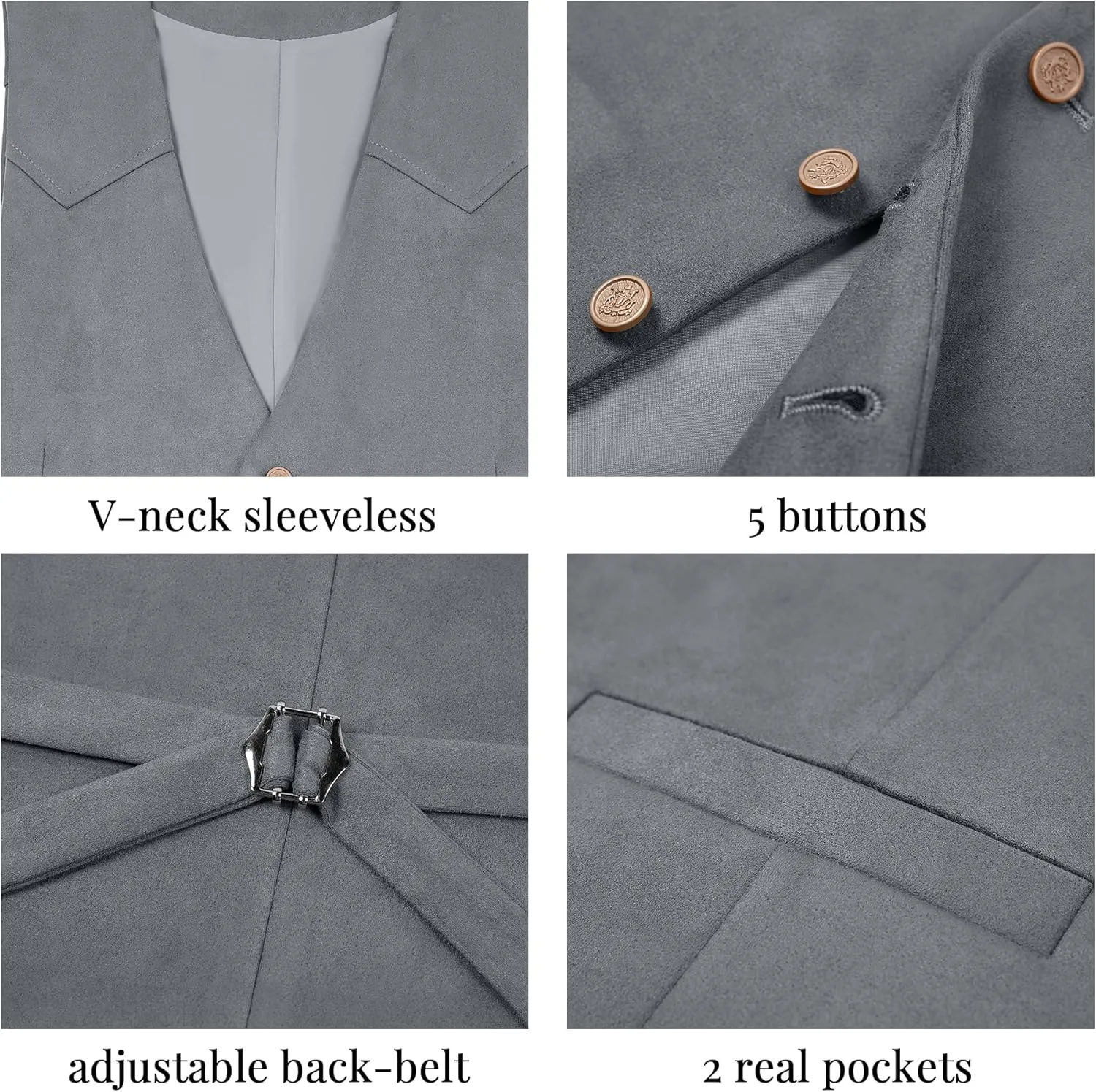 Men's Suede Leather Vest Casual Cowboy Western Vests Mens Waistcoat