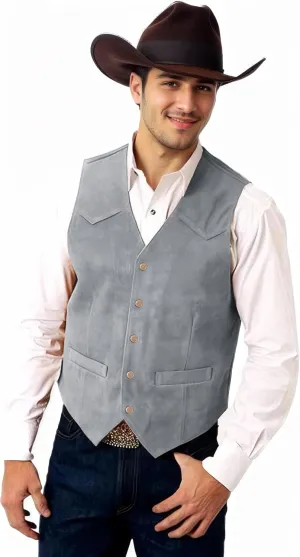 Men's Suede Leather Vest Casual Cowboy Western Vests Mens Waistcoat