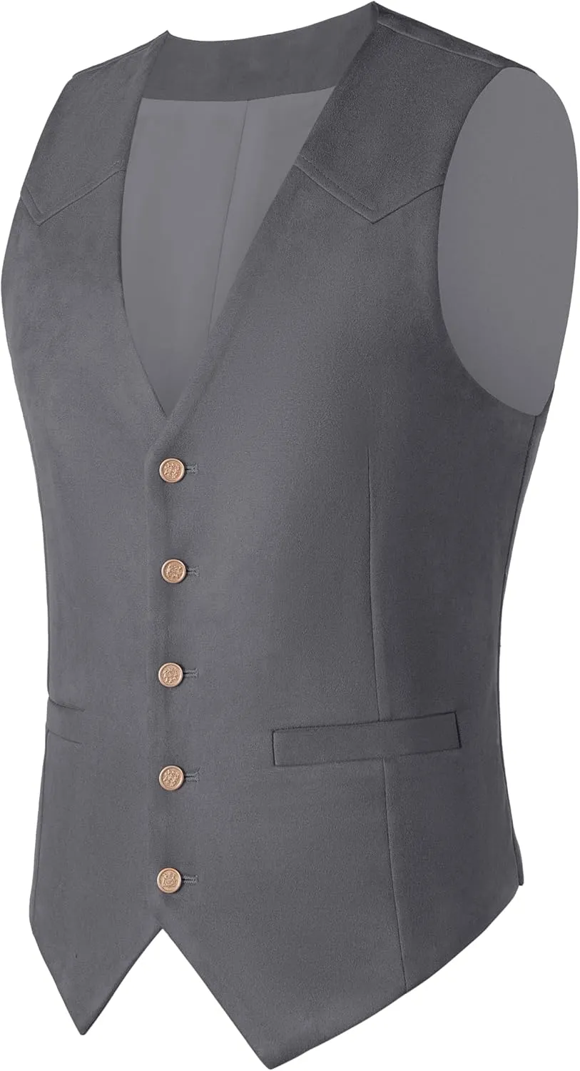 Men's Suede Leather Vest Casual Cowboy Western Vests Mens Waistcoat