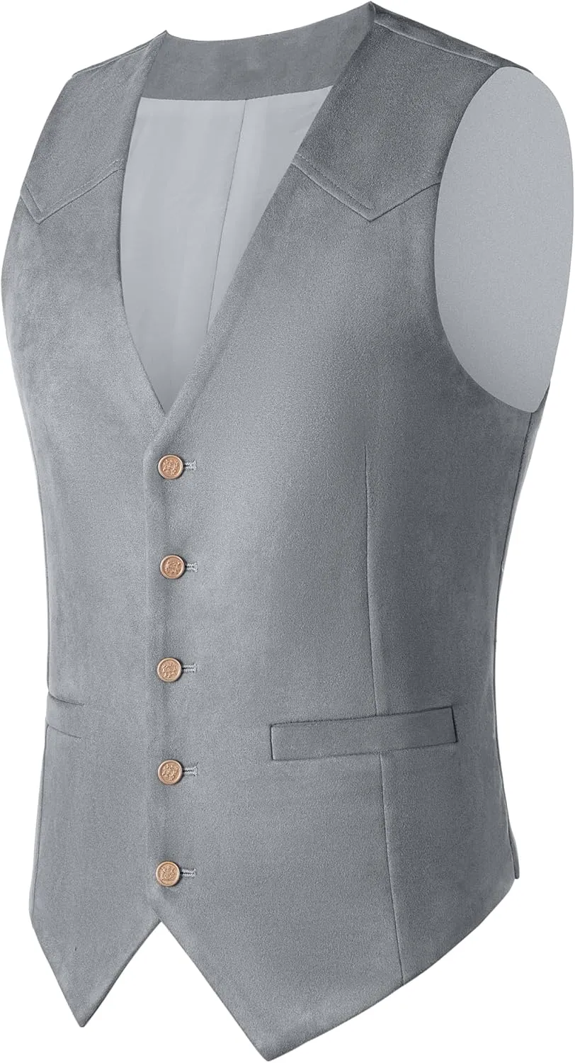 Men's Suede Leather Vest Casual Cowboy Western Vests Mens Waistcoat
