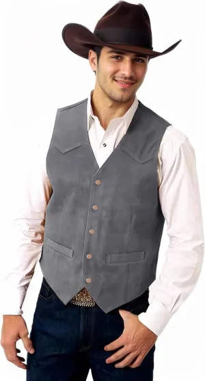 Men's Suede Leather Vest Casual Cowboy Western Vests Mens Waistcoat