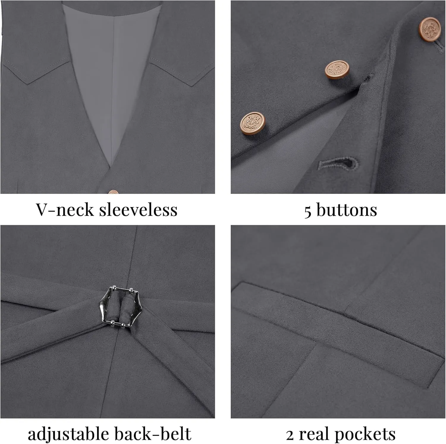 Men's Suede Leather Vest Casual Cowboy Western Vests Mens Waistcoat