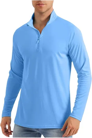 Men's Summer Lightweight Breathable Sun Shirts UPF 50  Protection Shirt Causal Quarter Zip Tops Long Sleeve Uv Shirt