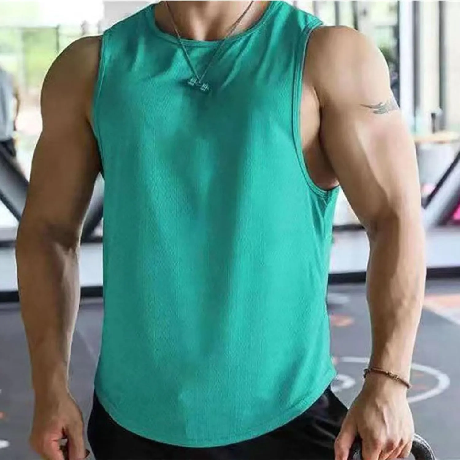 Men's Tank Shirts Jogging Sport Round Neck Cut Off T-Shirt Gym Workout Tank Top Moisture Wicking Fast Dry Tanks