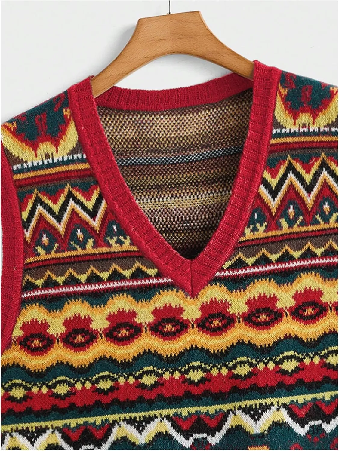 Men's Tribal Print Sweater Vests V Neck Sleeveless Knitted Tank Tops Streetwear