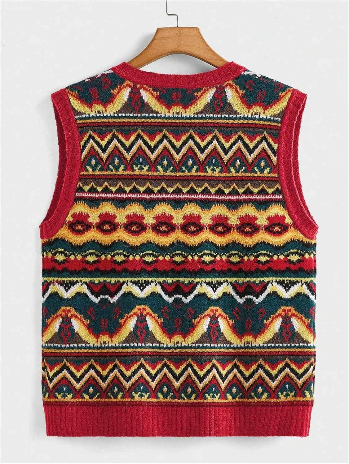 Men's Tribal Print Sweater Vests V Neck Sleeveless Knitted Tank Tops Streetwear