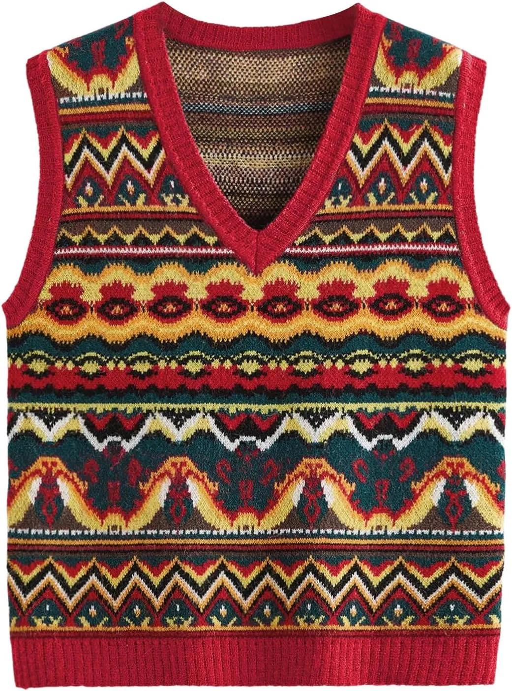 Men's Tribal Print Sweater Vests V Neck Sleeveless Knitted Tank Tops Streetwear