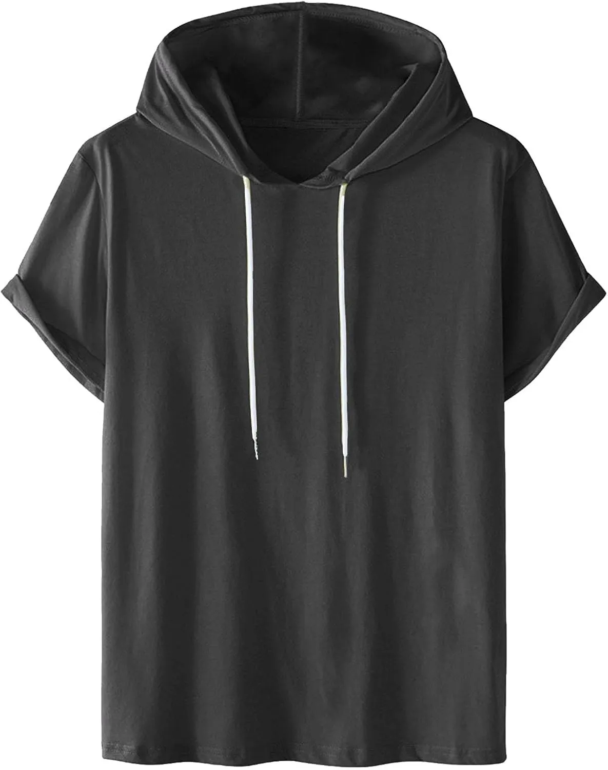 Mens Tshirts Cotton Short Sleeve Causal Hooded Shirts Lightweight Solid Athletic Workout Tops Drawstring Hoodies