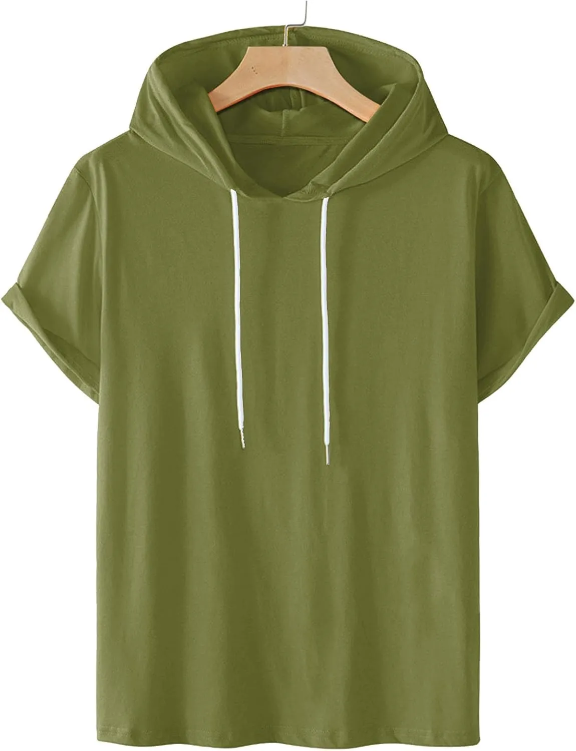 Mens Tshirts Cotton Short Sleeve Causal Hooded Shirts Lightweight Solid Athletic Workout Tops Drawstring Hoodies