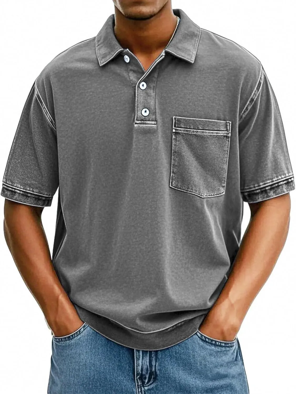 Mens Vintage Polo Shirts 3D Printing Pullover Shirts Classic Fit Lapel Button Tops Summer Casual Retro Distressed Top