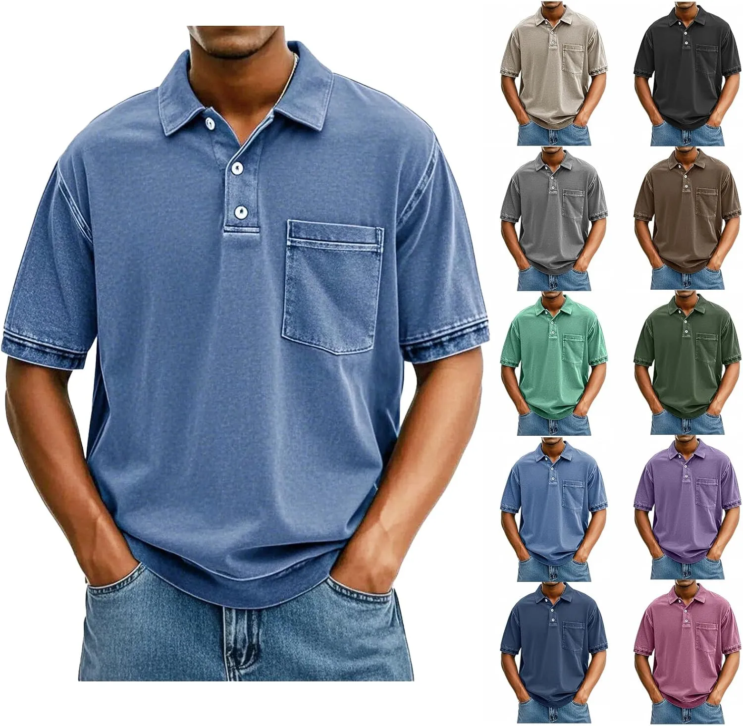Mens Vintage Polo Shirts 3D Printing Pullover Shirts Classic Fit Lapel Button Tops Summer Casual Retro Distressed Top
