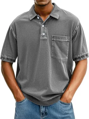 Mens Vintage Polo Shirts 3D Printing Pullover Shirts Classic Fit Lapel Button Tops Summer Casual Retro Distressed Top