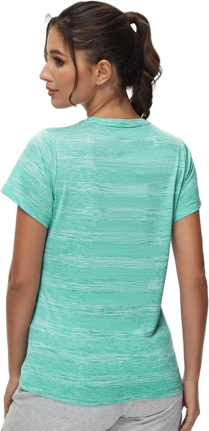 MIER Women's Running Athletic Shirts Dry Fit Active T-Shirt Tops Short Sleeve Soft Crew Neck Gym Workout Exercise Tees