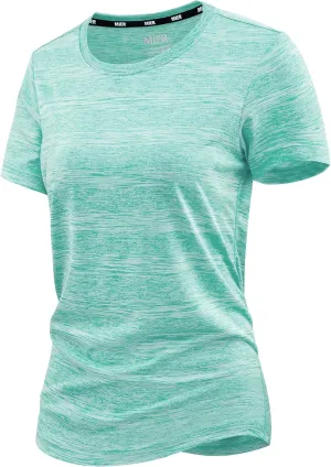 MIER Women's Running Athletic Shirts Dry Fit Active T-Shirt Tops Short Sleeve Soft Crew Neck Gym Workout Exercise Tees
