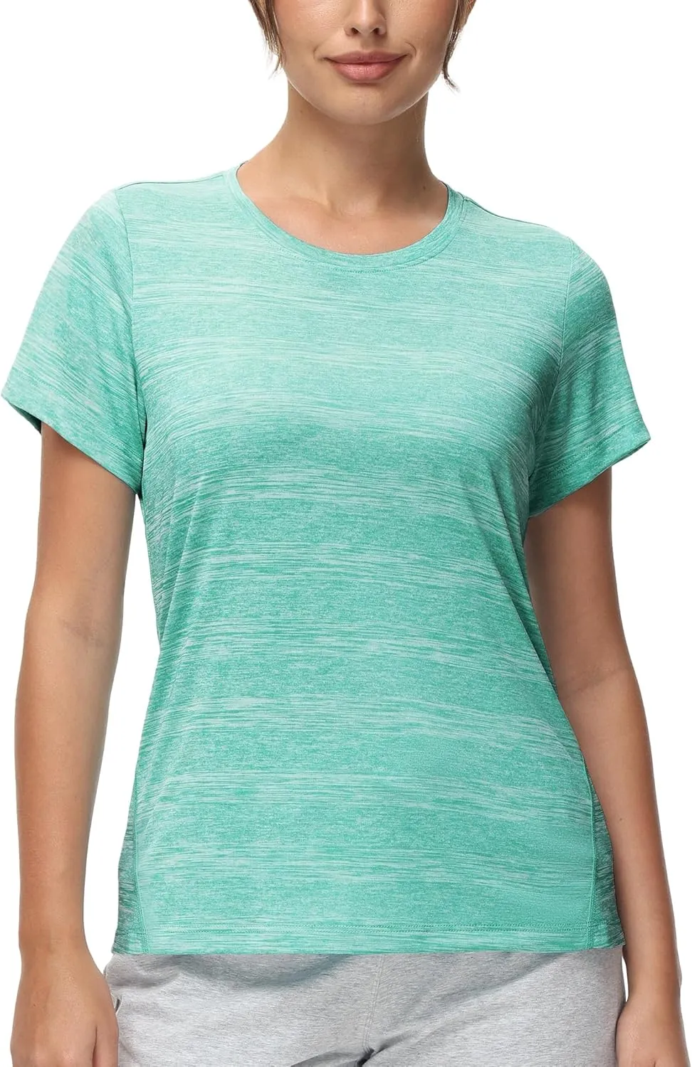 MIER Women's Running Athletic Shirts Dry Fit Active T-Shirt Tops Short Sleeve Soft Crew Neck Gym Workout Exercise Tees