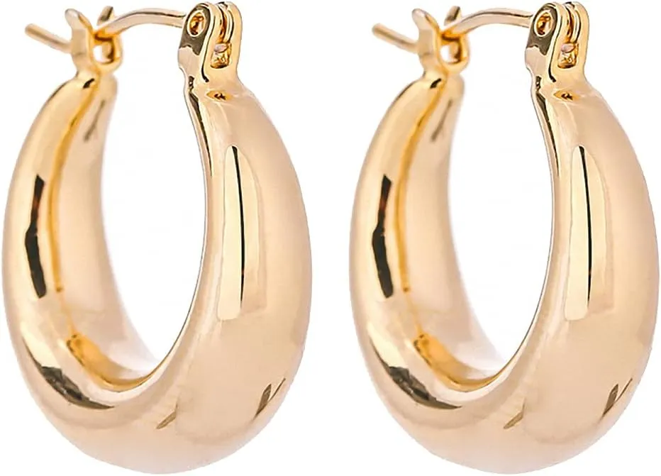 Minimalist Chunky Metal Hoop Earrings Statement Plated Copper Geometric Earrings