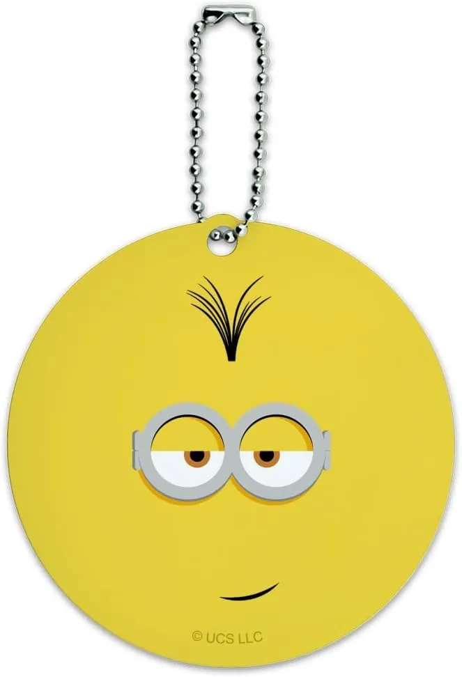 Minions Kevin Face Round Luggage ID Tag Card Suitcase Carry-On