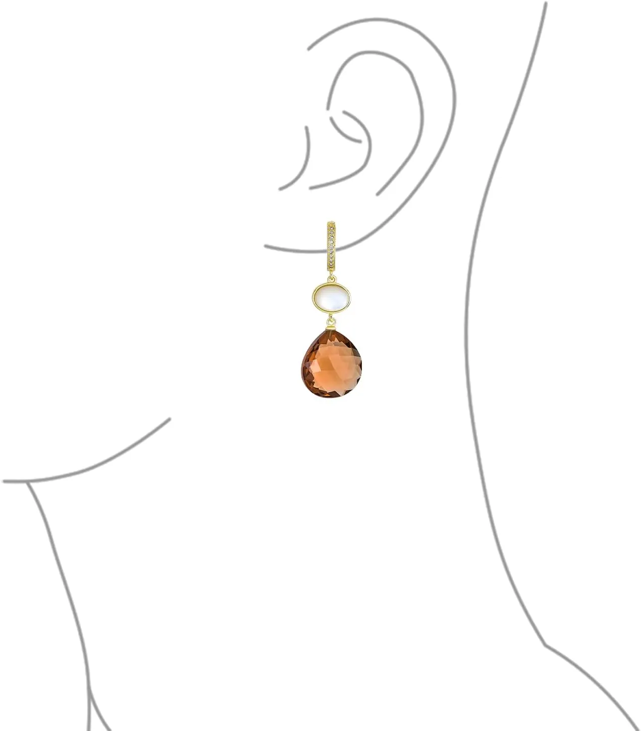 Modern Elegant Gemometric Gemstone Dusty Rose Crystal Accent Natural Briolette Purple Amethyst Faceted Oval Dangle Earrings For Women 14K Yellow Gold Plated