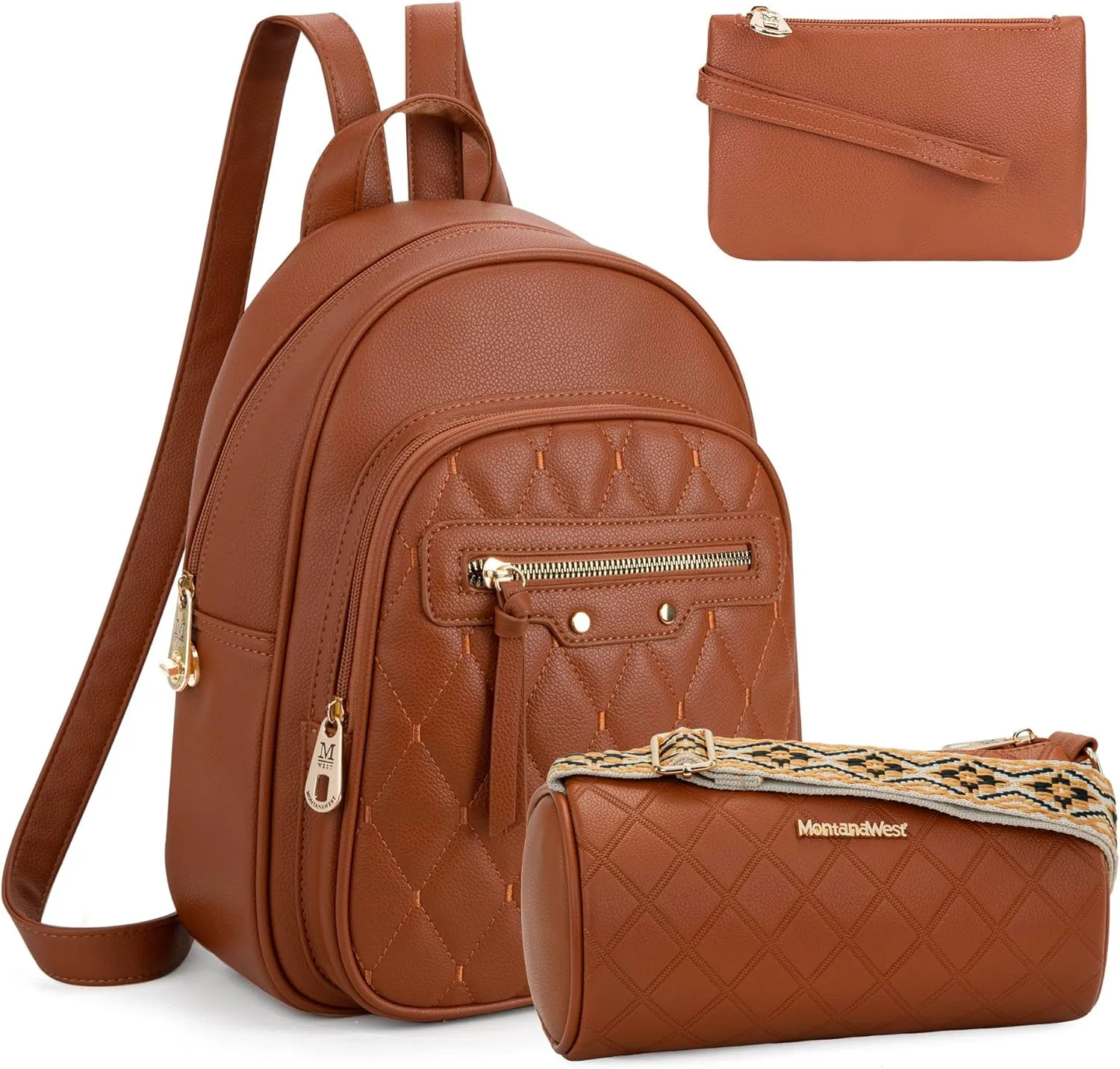 Montana West 3Pcs Anti Theft Backpack Purse for Women Small Quilted Backpack Set