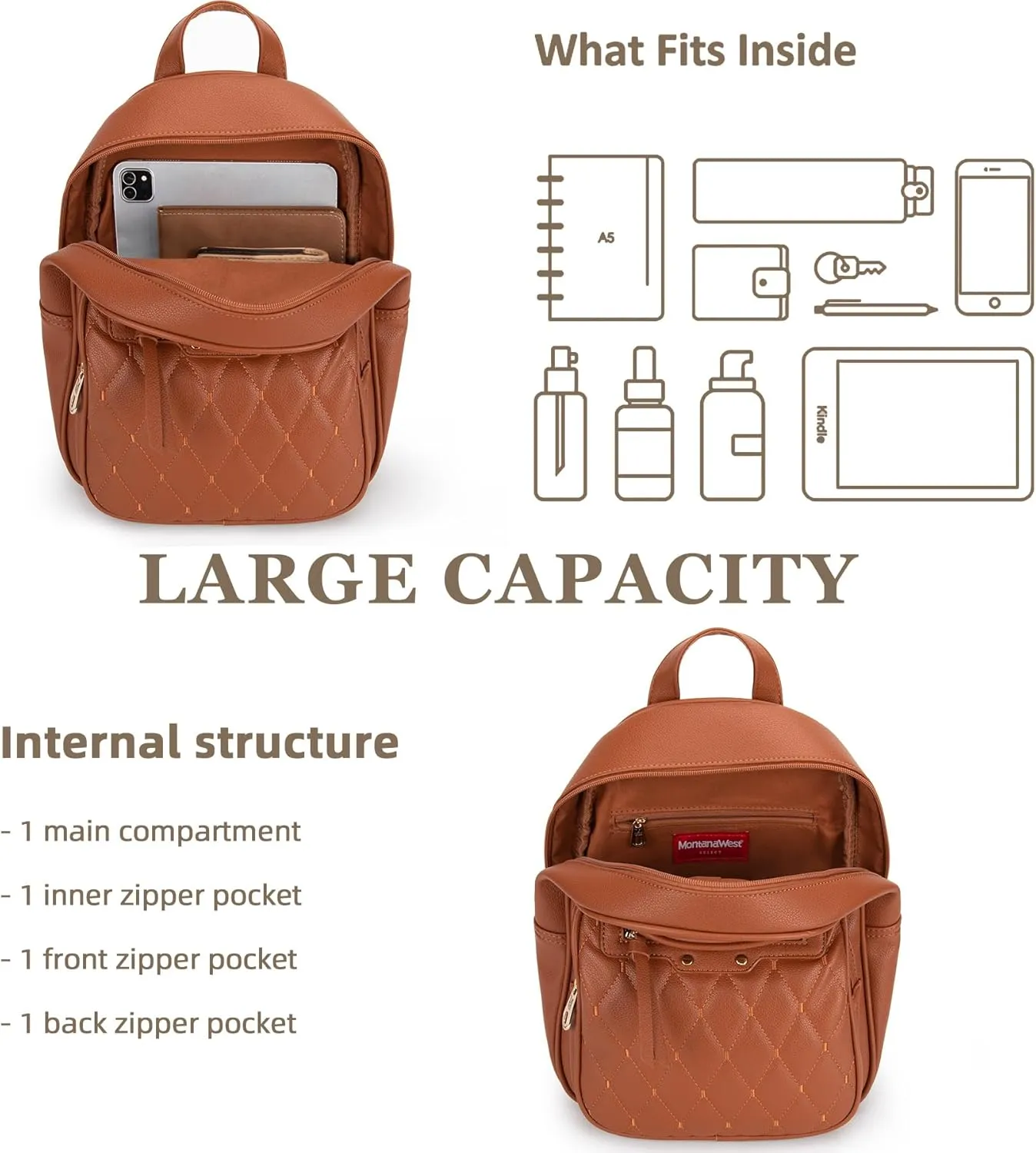 Montana West 3Pcs Anti Theft Backpack Purse for Women Small Quilted Backpack Set