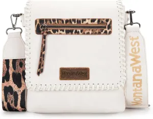 Montana West Crossbody Bags for Women with Dual Compartments Western Cross Body Purse with Leopard Print Guitar Strap