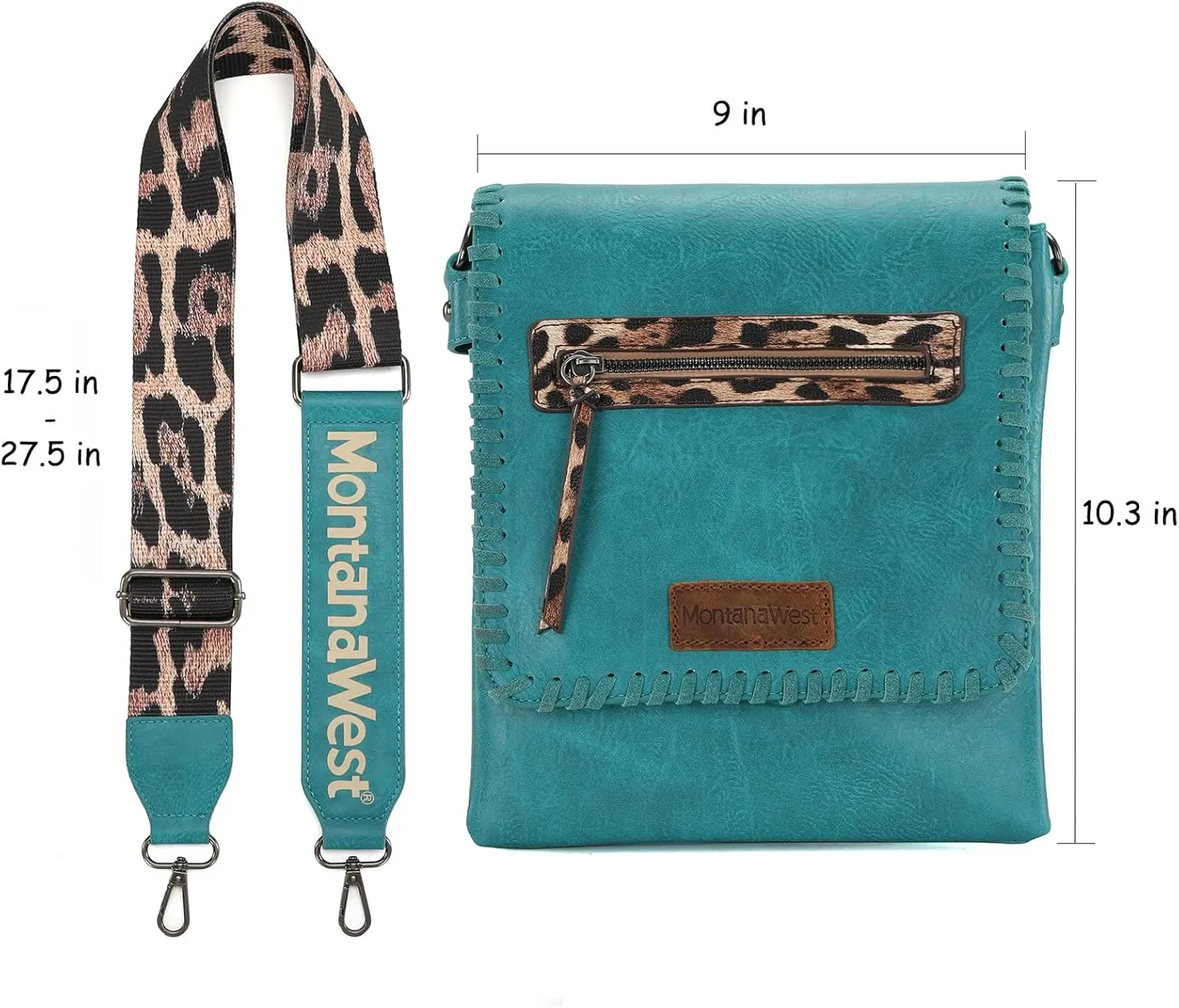 Montana West Crossbody Bags for Women with Dual Compartments Western Cross Body Purse with Leopard Print Guitar Strap