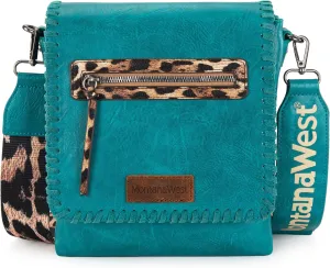 Montana West Crossbody Bags for Women with Dual Compartments Western Cross Body Purse with Leopard Print Guitar Strap