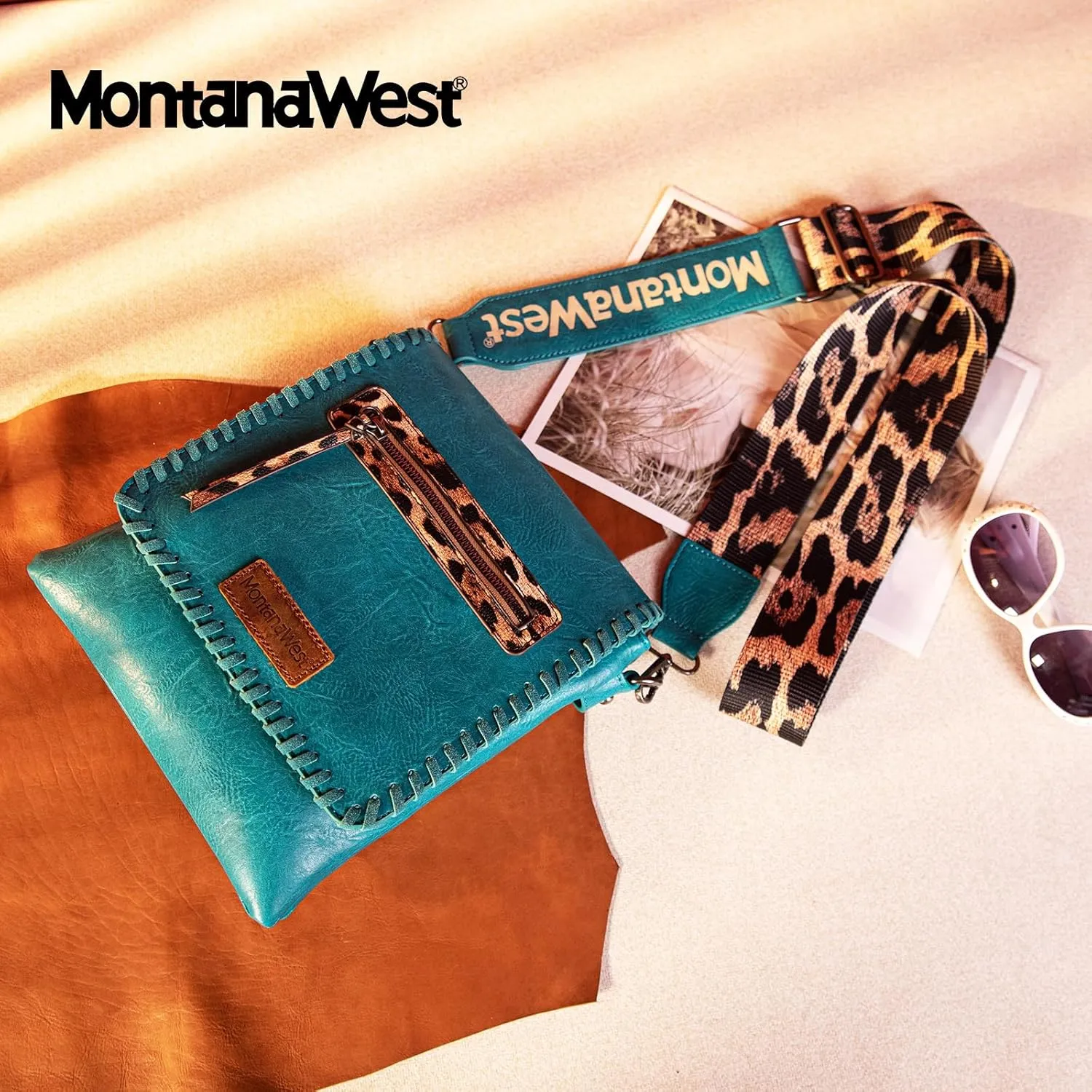 Montana West Crossbody Bags for Women with Dual Compartments Western Cross Body Purse with Leopard Print Guitar Strap