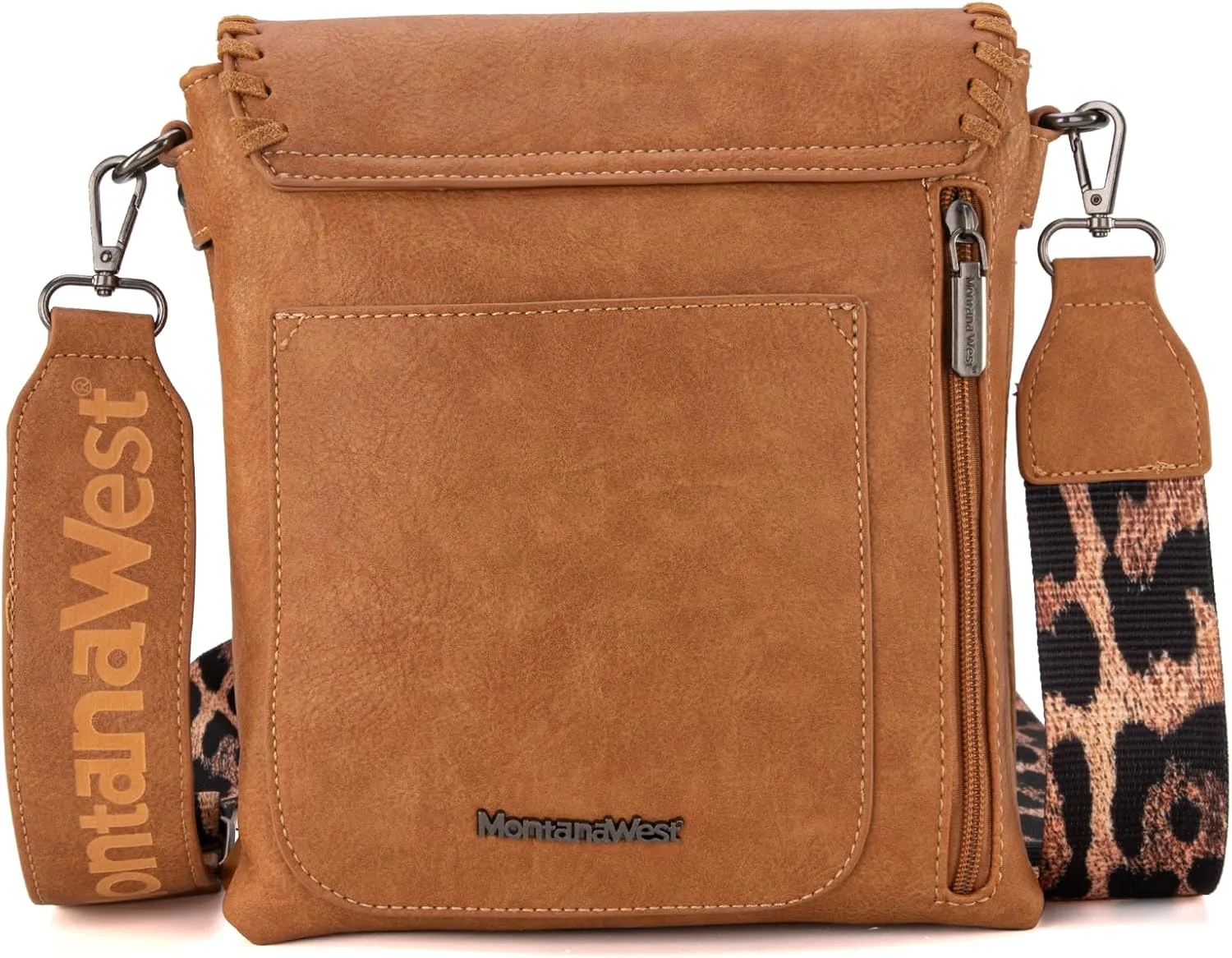 Montana West Crossbody Bags for Women with Dual Compartments Western Cross Body Purse with Leopard Print Guitar Strap