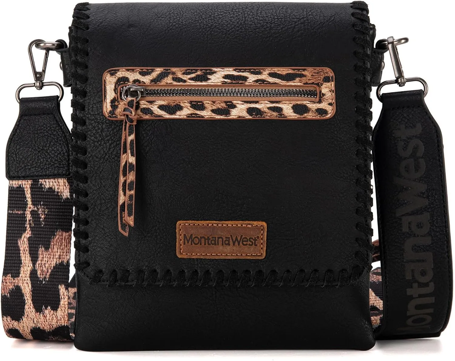 Montana West Crossbody Bags for Women with Dual Compartments Western Cross Body Purse with Leopard Print Guitar Strap