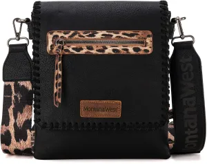 Montana West Crossbody Bags for Women with Dual Compartments Western Cross Body Purse with Leopard Print Guitar Strap