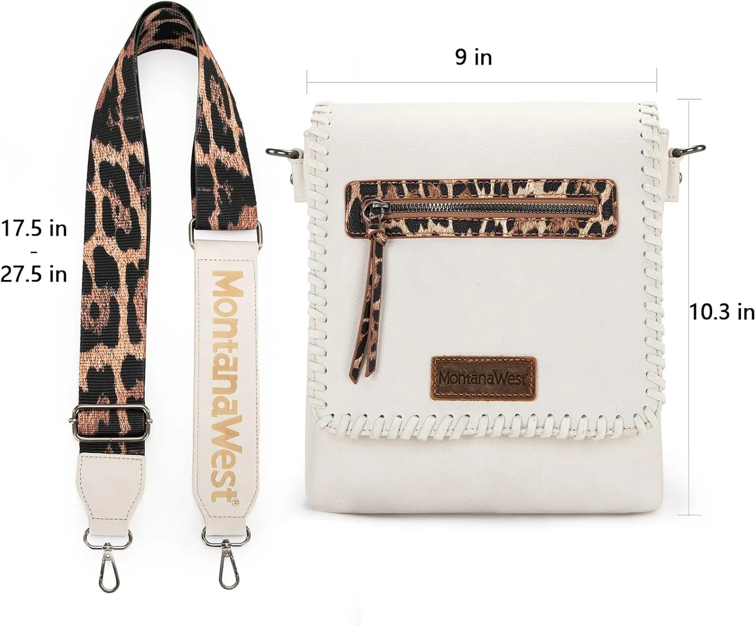 Montana West Crossbody Bags for Women with Dual Compartments Western Cross Body Purse with Leopard Print Guitar Strap