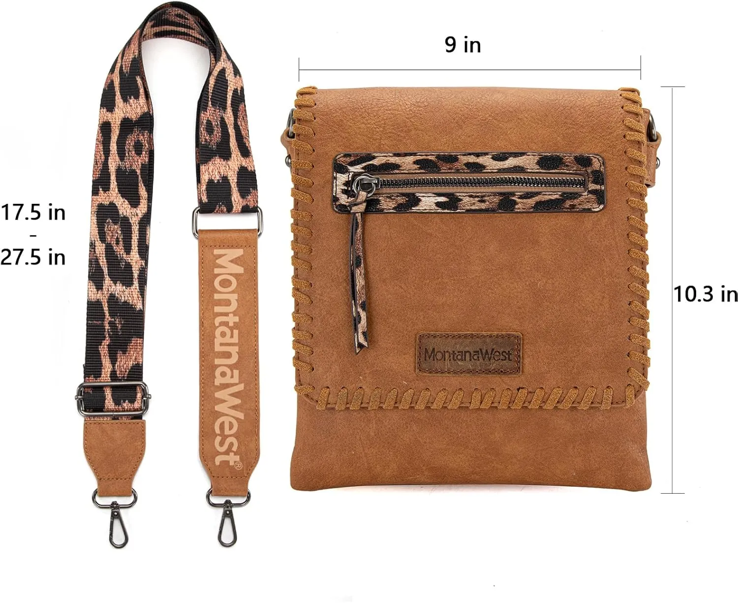 Montana West Crossbody Bags for Women with Dual Compartments Western Cross Body Purse with Leopard Print Guitar Strap