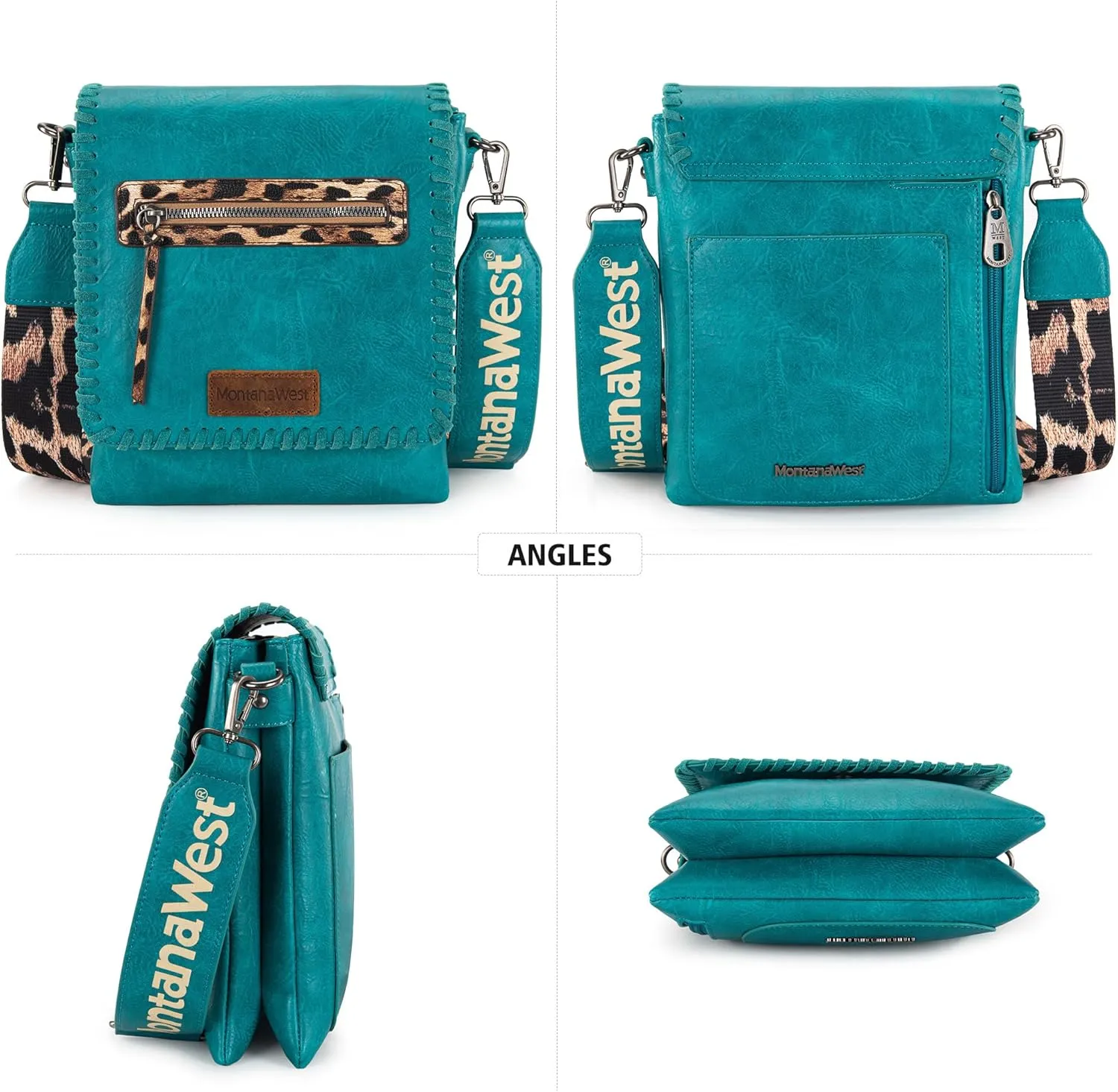 Montana West Crossbody Bags for Women with Dual Compartments Western Cross Body Purse with Leopard Print Guitar Strap