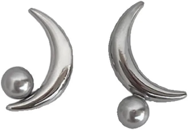Moon Stud Earrings Gray Pearl Crescent Pierced Ear Earrings Minimalist Pearls Dangle Studs Earrings Fashion Jewelry for Women Christmas Eve Xmas