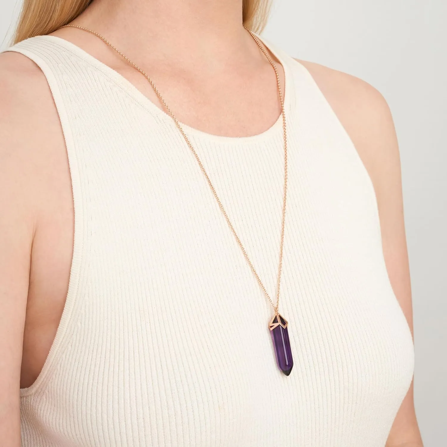 MORGAN & PAIGE Bronze 18K Gold, 14k Rose Gold or Rhodium Plated Hexagonal Crystal Pendant Necklace - Healing Chakra Necklaces for Women, Lab Created or Genuine Gemstones Gift 32 inch
