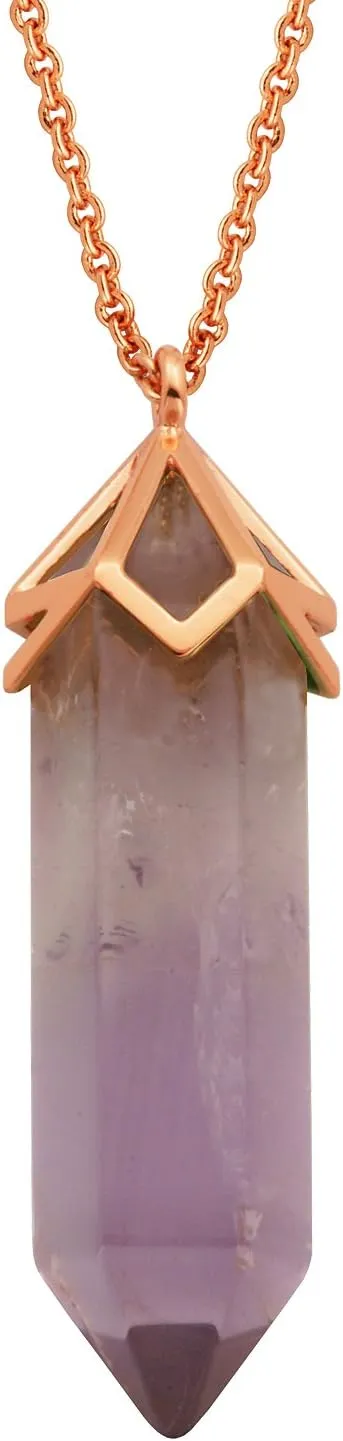 MORGAN & PAIGE Bronze 18K Gold, 14k Rose Gold or Rhodium Plated Hexagonal Crystal Pendant Necklace - Healing Chakra Necklaces for Women, Lab Created or Genuine Gemstones Gift 32 inch