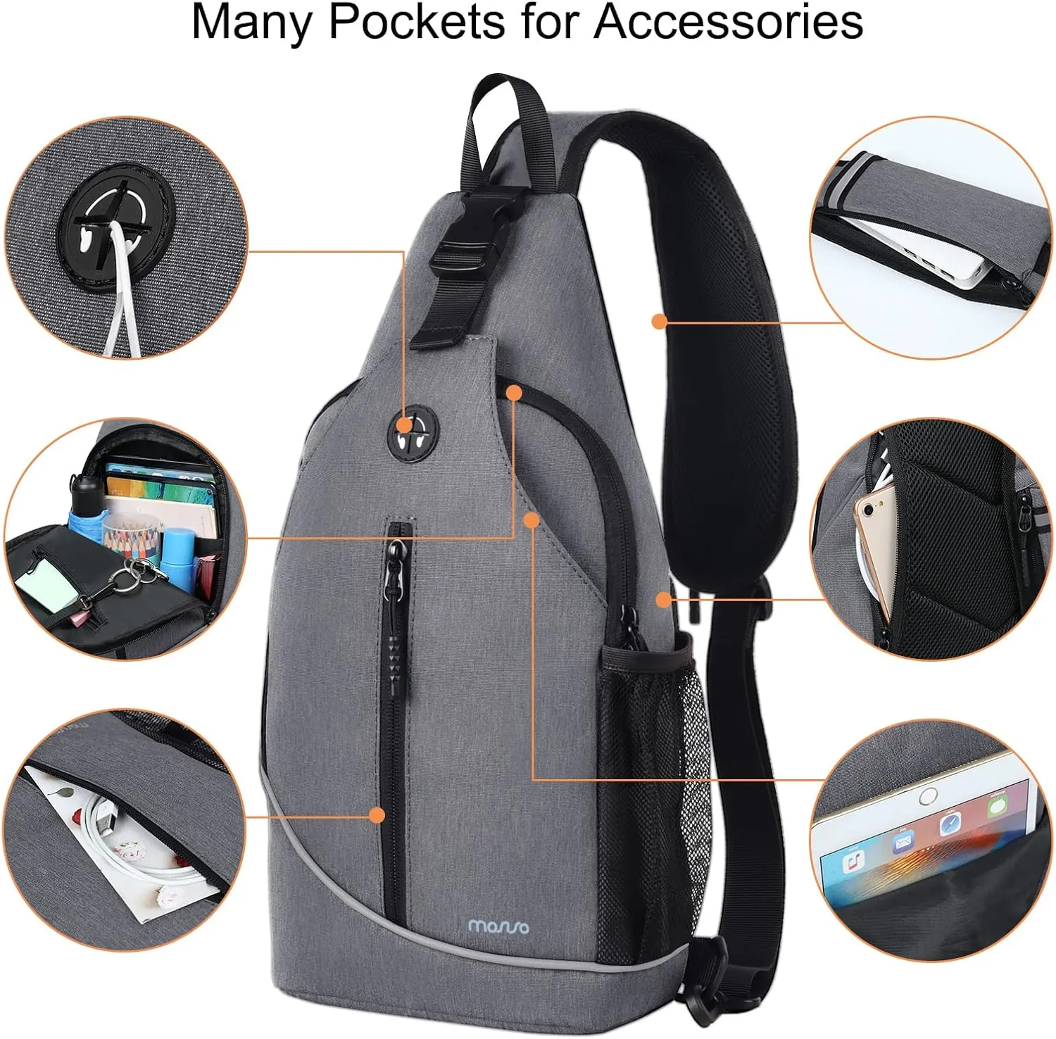 MOSISO Sling Backpack, Crossbody Shoulder Chest Bag Travel Hiking Daypack with Vertical Zipper Pocket&Reflective Strip